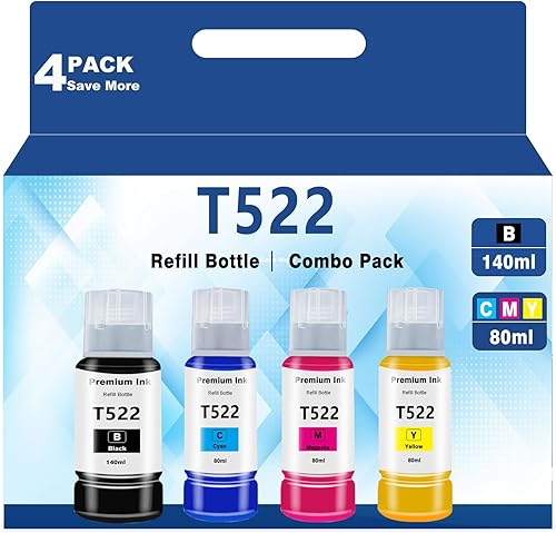 522 botellas de tinta de alta precisión de color de repuesto para Epson T522 502 Uso para recarga EcoTank ET-2803 ET-2800 ET-2720 ET-3750 ET-4800