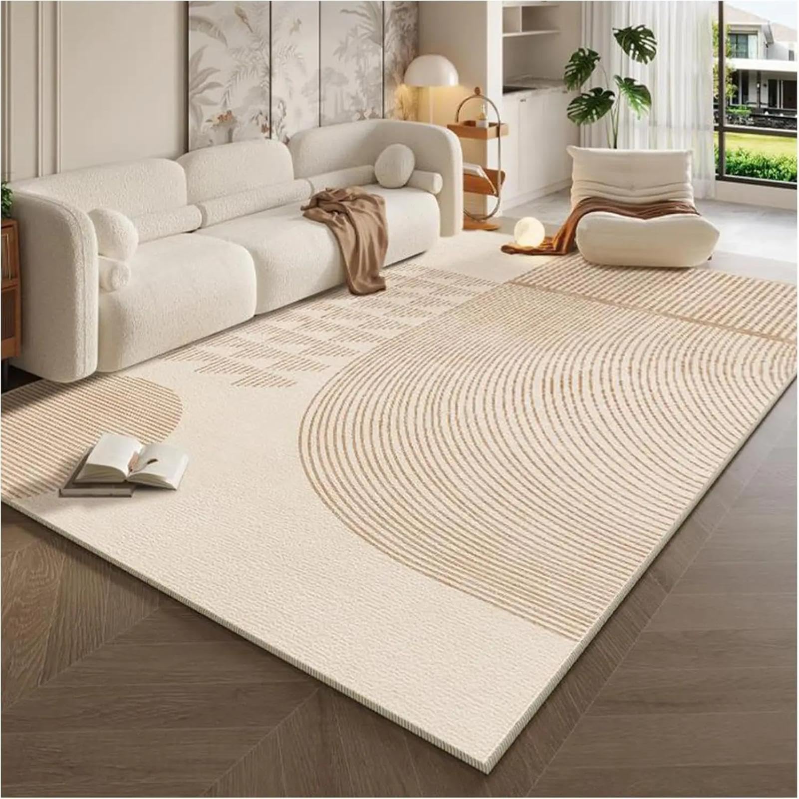 Tapis antidérapant salon style crème pour éviter les glisses