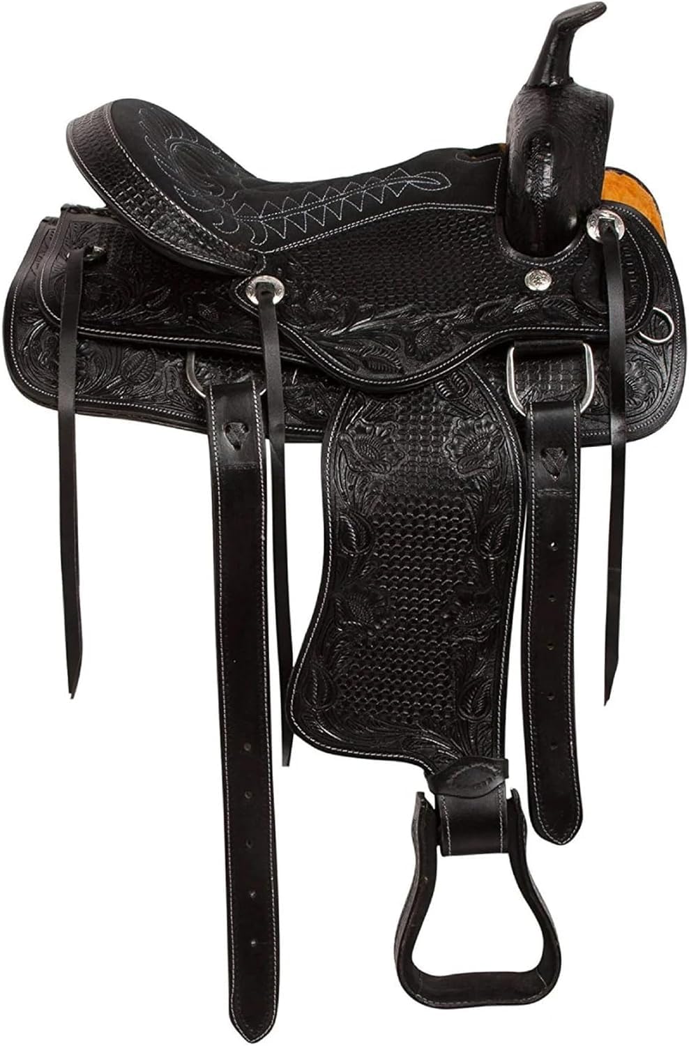 Me-WLS-124 - Puntina da sella in pelle, stile western, dimensioni 25-45,7 cm, con testiera in pelle abbinata, collare al seno, redini
