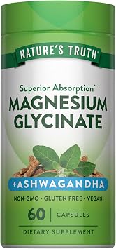 Nature's Truth Magnesium Glycinate with Ashwagandha | 60 Capsules | Vegan, Non-GMO & Gluten Free Supplement