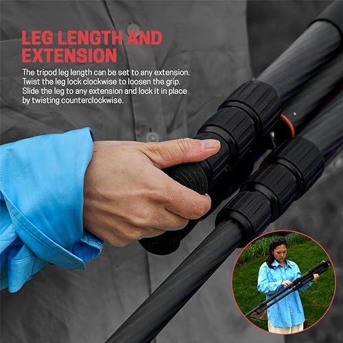 Miniatura 4 de 3Pod Everest T5 - Trípode de fibra de carbono de 4 secciones para cámara, trípode de viaje compacto con ajuste flexible de 6 pies 6 pulgadas máx. y