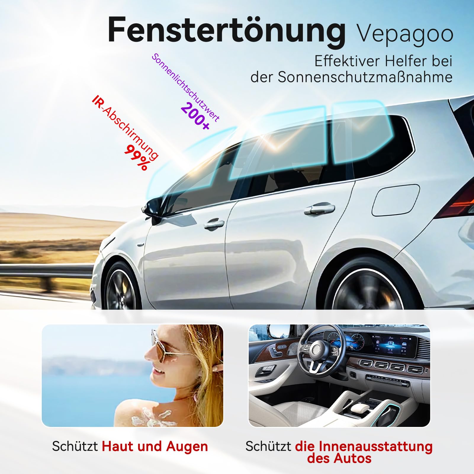 Vepagoo Lámina tintada para coche, 35% VLT – Longitud: 458 cm, ancho: 76 cm, bloquea los rayos UV/IR, calor y deslumbramiento – Resistente a los arañazos Heat & Glare