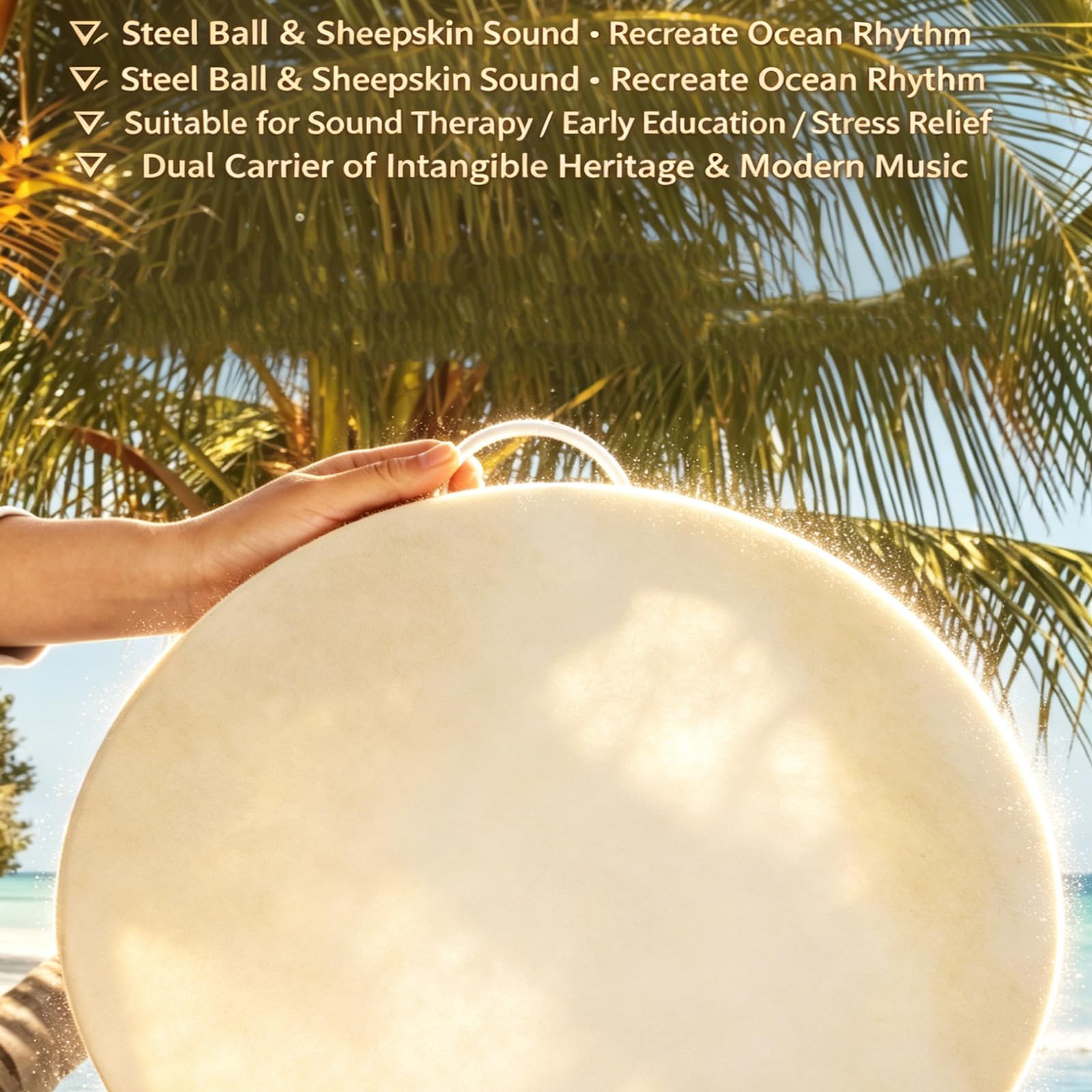 Tambour Océanique, Instrument De Percussion, Peau De Mouton Double Face, Cousu Main, pour Yoga, Concerts Et Mariages