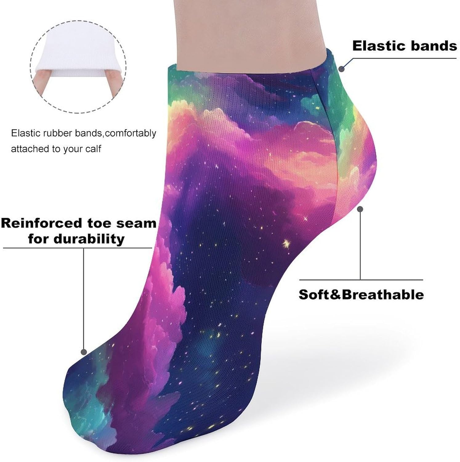 Colorful Clouds 5 Pairs Low Cut Ankle Socks Casual Liner Sock No Show Invisible Socks for Men Women