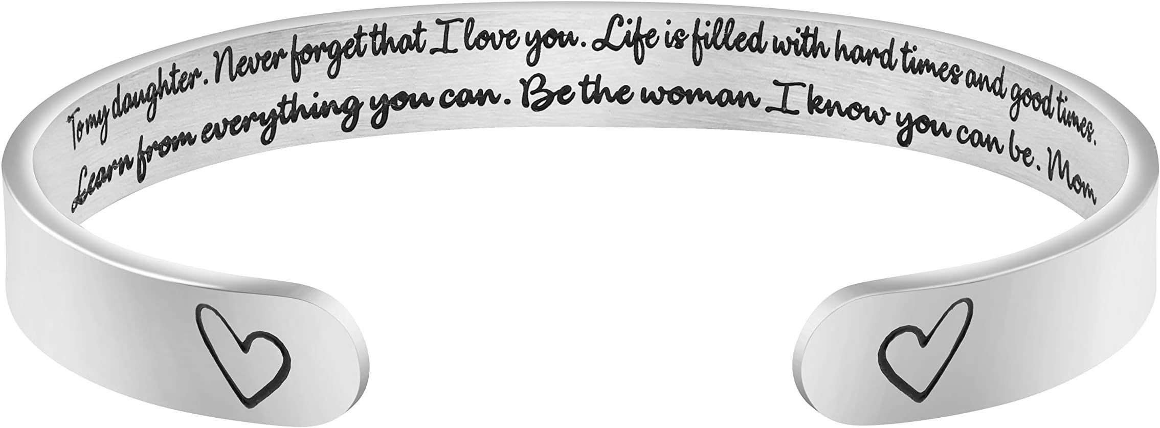 MemgiftDaughter Mother Bracelets Wide Cuff Bangle Message Engraved Christmas Gifts for Her