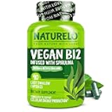 NATURELO Vegan B12 - Methyl B12 with Organic Spirulina - High Potency Vitamin B12 1000 mcg Methylcobalamin - Supports Healthy Mood, Energy, Heart & Eye Health - 90 Capsules