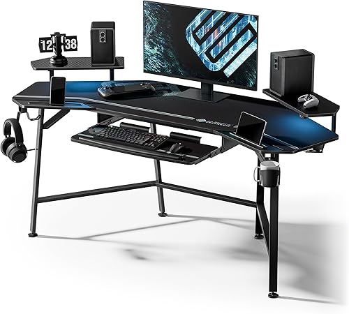 EUREKA ERGONOMIC Aero - Escritorio para videojuegos de 72 pulgadas con bandeja para teclado, escritorio grande para computadora con luces LED, Negro