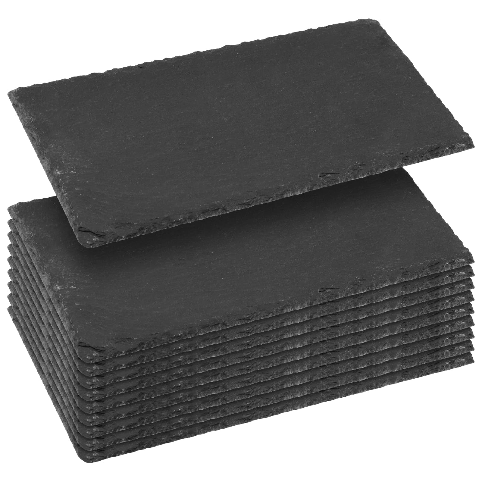 KEILEOHO 10 Piatti da Portata in Ardesia Naturale, 25 x 12 cm, Nero, Resistente al Calore, per Buffet, Sushi, Antipasti e Decorazioni
