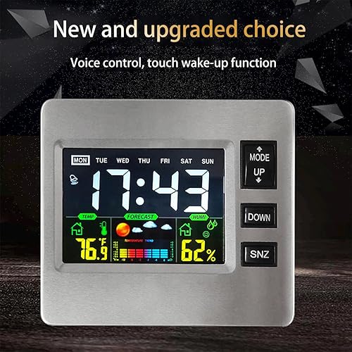 Miniatura 5 de Hopeg - Reloj digital despertador digital con pantalla LCD del clima pantalla de temperatura y humedad alarma de repetición recordatorio electrónico