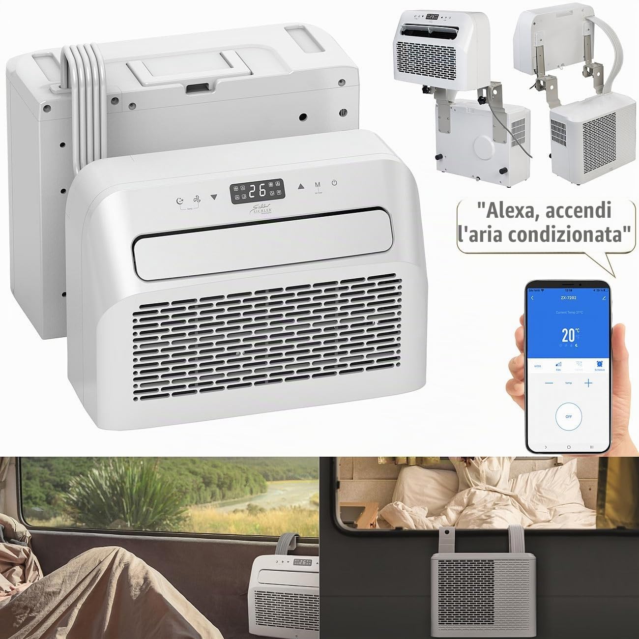 Sichler Haushaltsgeräte Climatizzatore split mobile WiFi 5000 BTU, deumidificatore, bianco