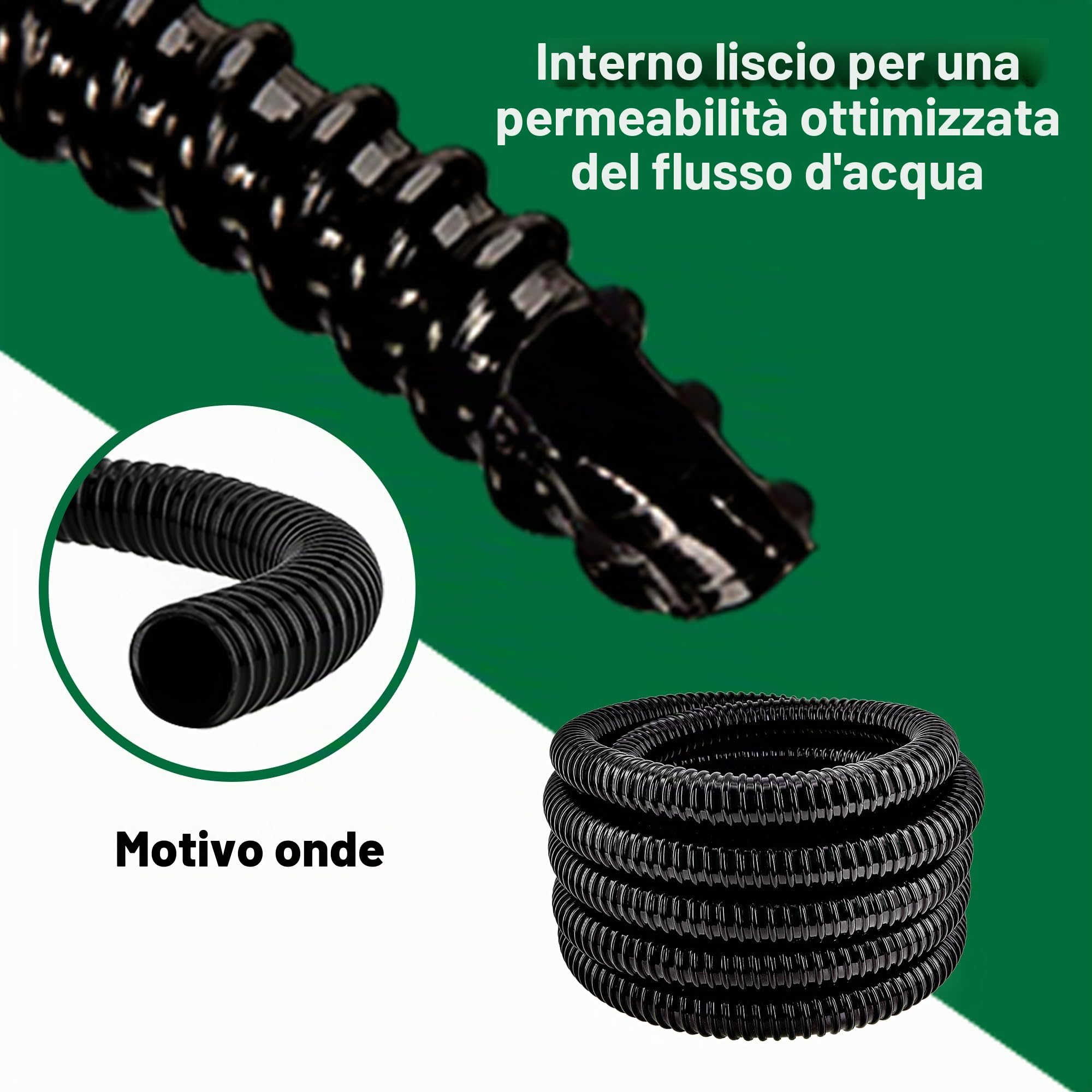Tubo a Spirale per Stagni 32 MM X 7,2 M Di Diametro Interno, Pvc Tubo a Spirale per Laghetto Facile Installazione E Occultamento per Laghetti, Giochi D'acqua, Giardino, Filtri per Cascate