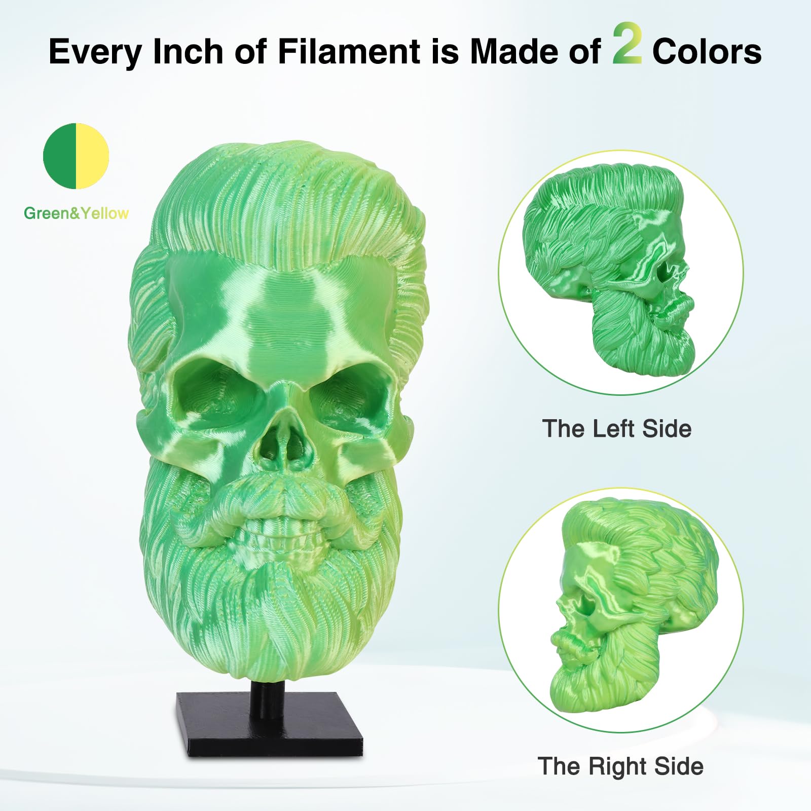 Gelb Grün Doppelfarben Silk Pla Filament 1.75mm, +/- 0.03mm 3D Drucker Filament 1kg(2.2lbs), Härter und Stärker 3D Druckmaterialien für 3D-Drucker