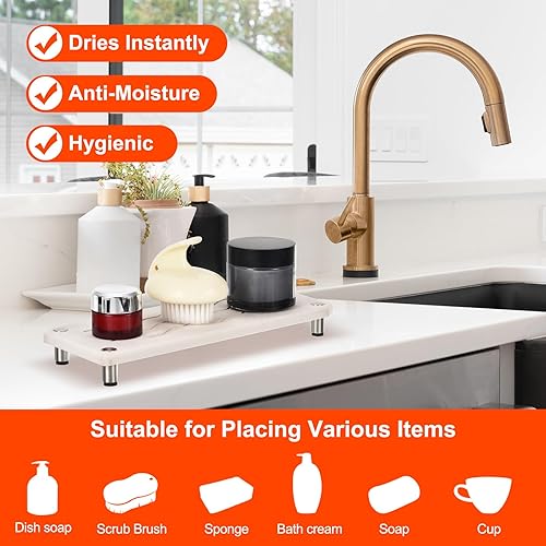 Miniatura 5 de uxcell Organizador de fregadero seco instantáneo, bandeja de fregadero de piedra de secado rápido, bandeja de piedra absorbente de agua, adecuada