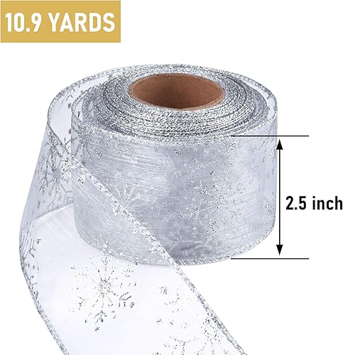Miniatura 2 de Cinta de organza con alambre de Navidad de 2.5 pulgadas de ancho con purpurina para árbol de Navidad, corona, decoración de fiestas, envoltura de