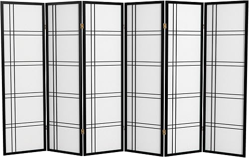 Miniatura 1 de Oriental Furniture Pantalla Shoji de doble cruz de 5 pies de alto color negro 6 paneles