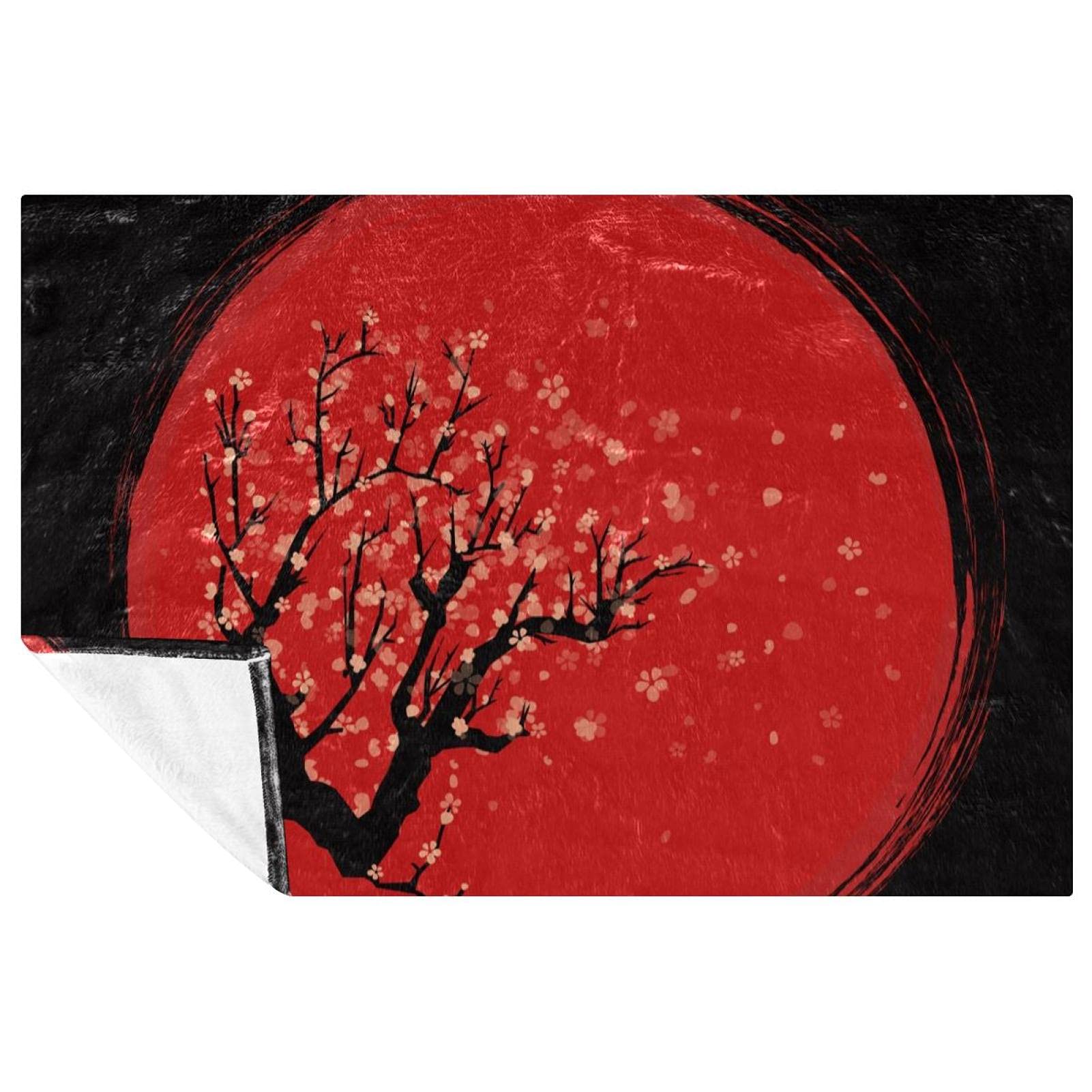 Couverture motif cerisier japonais plaid doux anti-froid lit