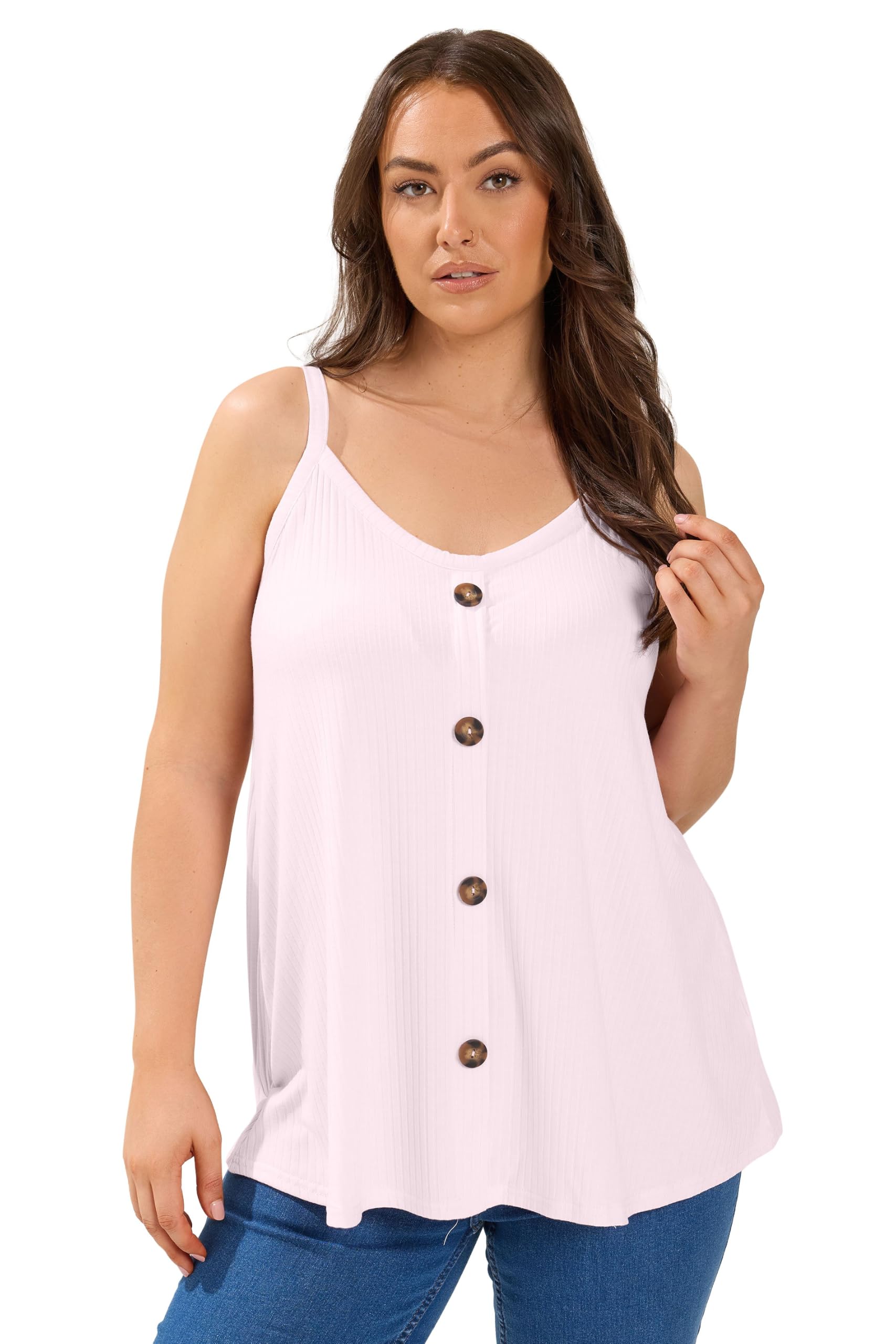 Yours Curve Blush Pink Ribbed Swing Vest Top - Women's - Plus Size Curve