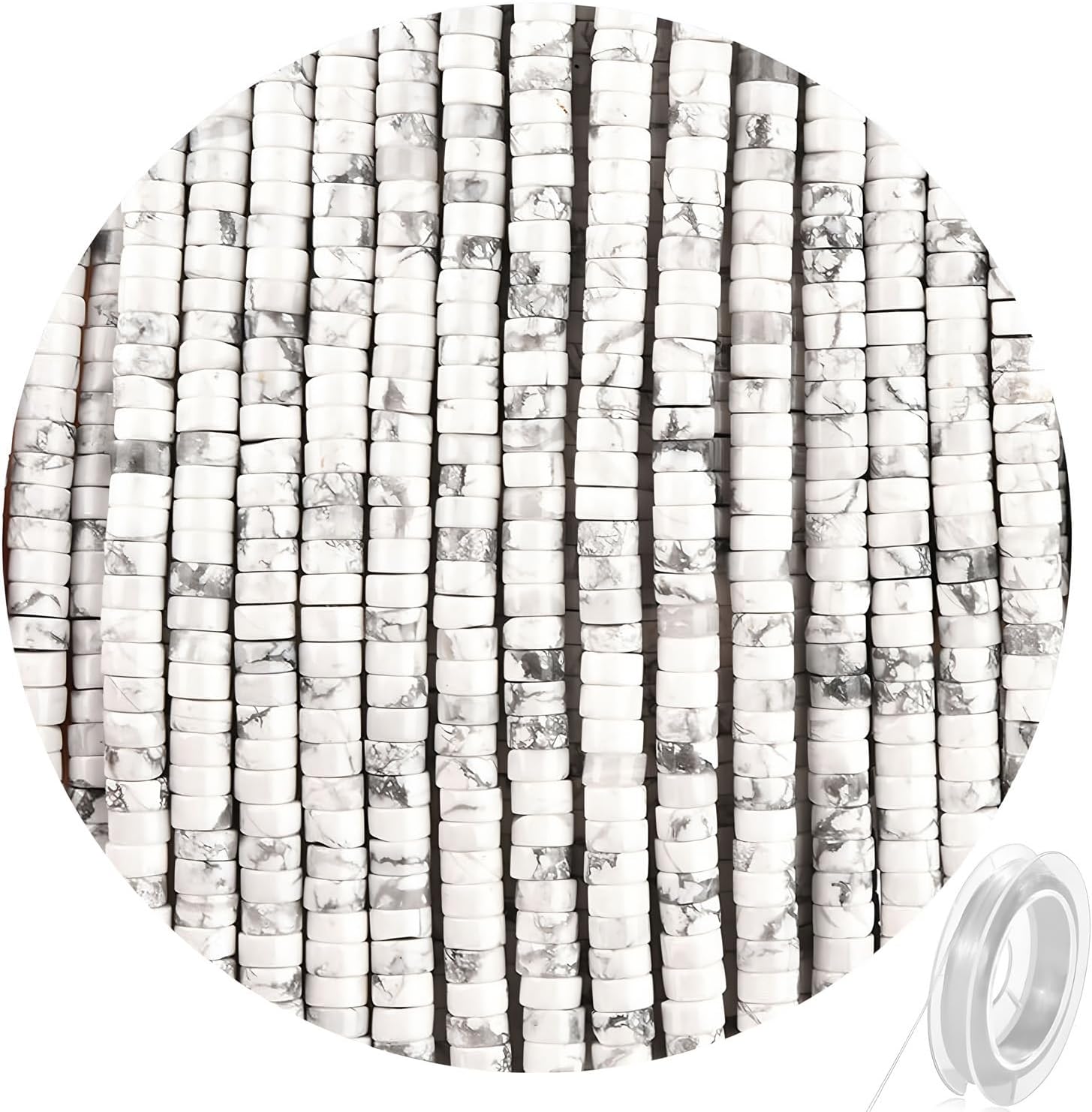 300pcs Natural Stone Heishi Beads 2x4mm White Howlite Small Disc Gemstone Loose Spacer Beads for Jewelry Making 2 Strands 32 Inch - Image 4