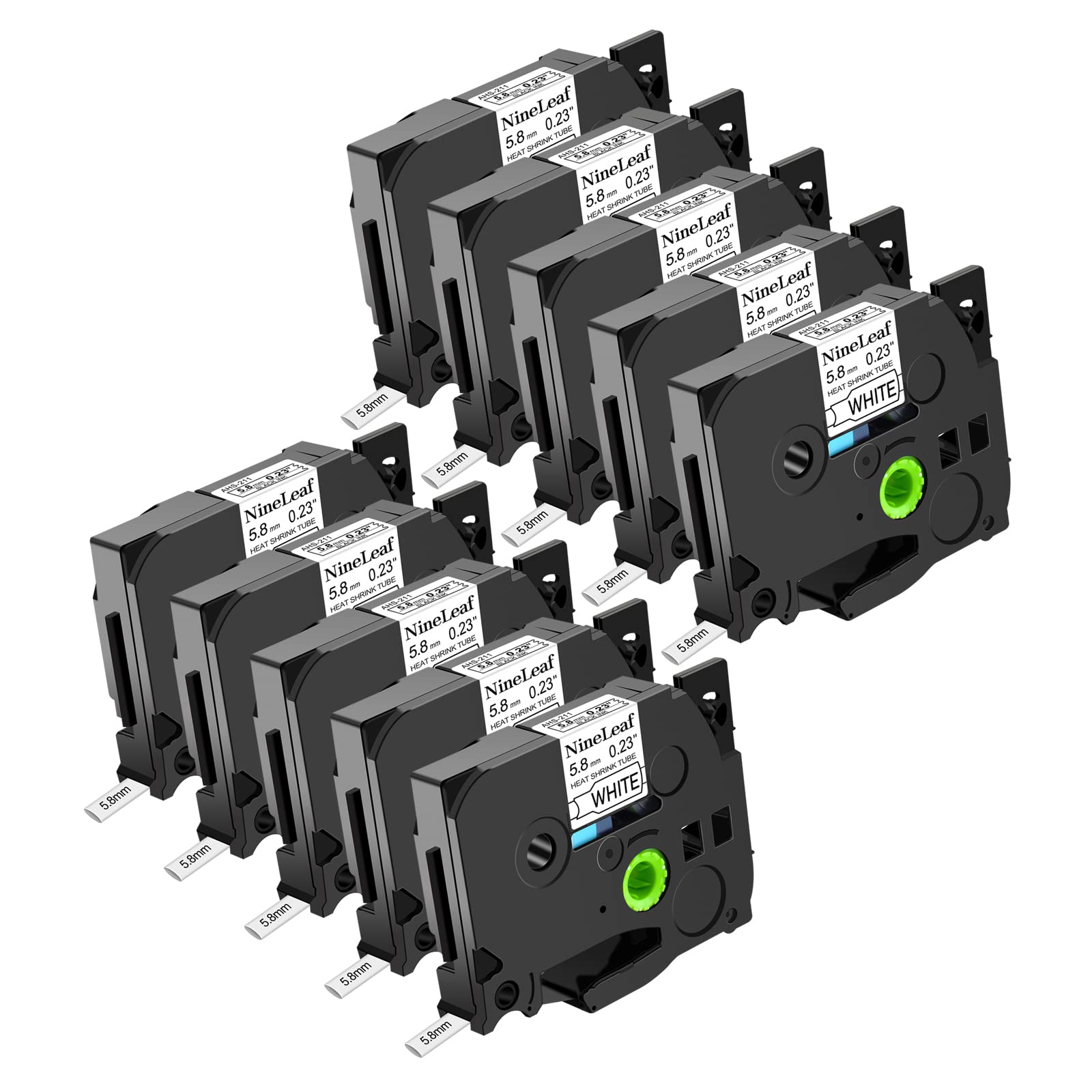 Nineleaf 10 Packung kompatibel für Brother Schrumpfschlauch Band 5.8mm HS-211 HS211 HSe-211 HSe211 Schwarz auf Weiß Etikettenband für P-Touch E300 E500 E550W E800W P900 H500 P950NW P750WVP Schriftband