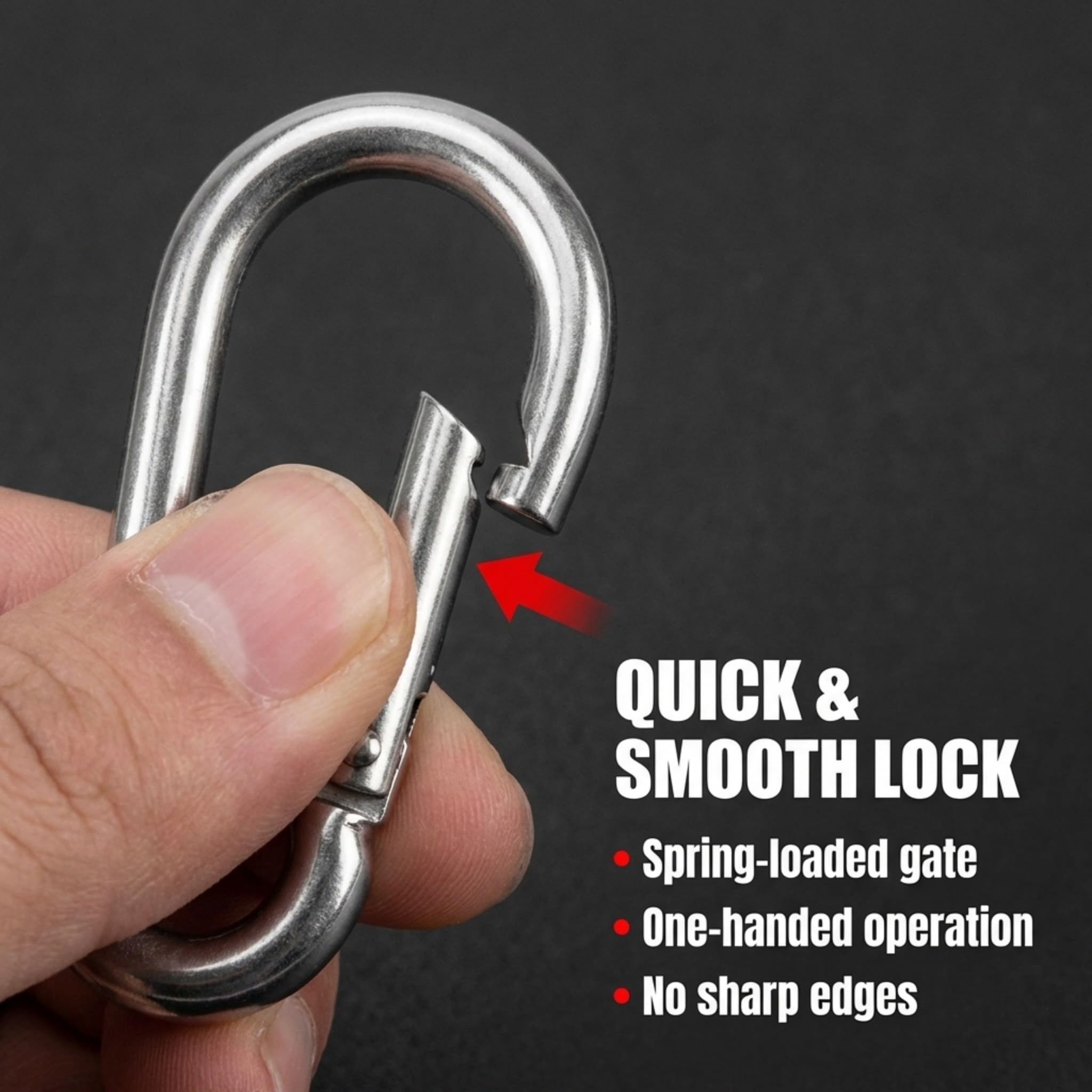 Performore Paquete de 6 mosquetones de seguridad de acero inoxidable de 2 1/4 pulgadas, mosquetones multiusos de acero inoxidable resistentes para llaves, juego de columpios, camping, pesca,