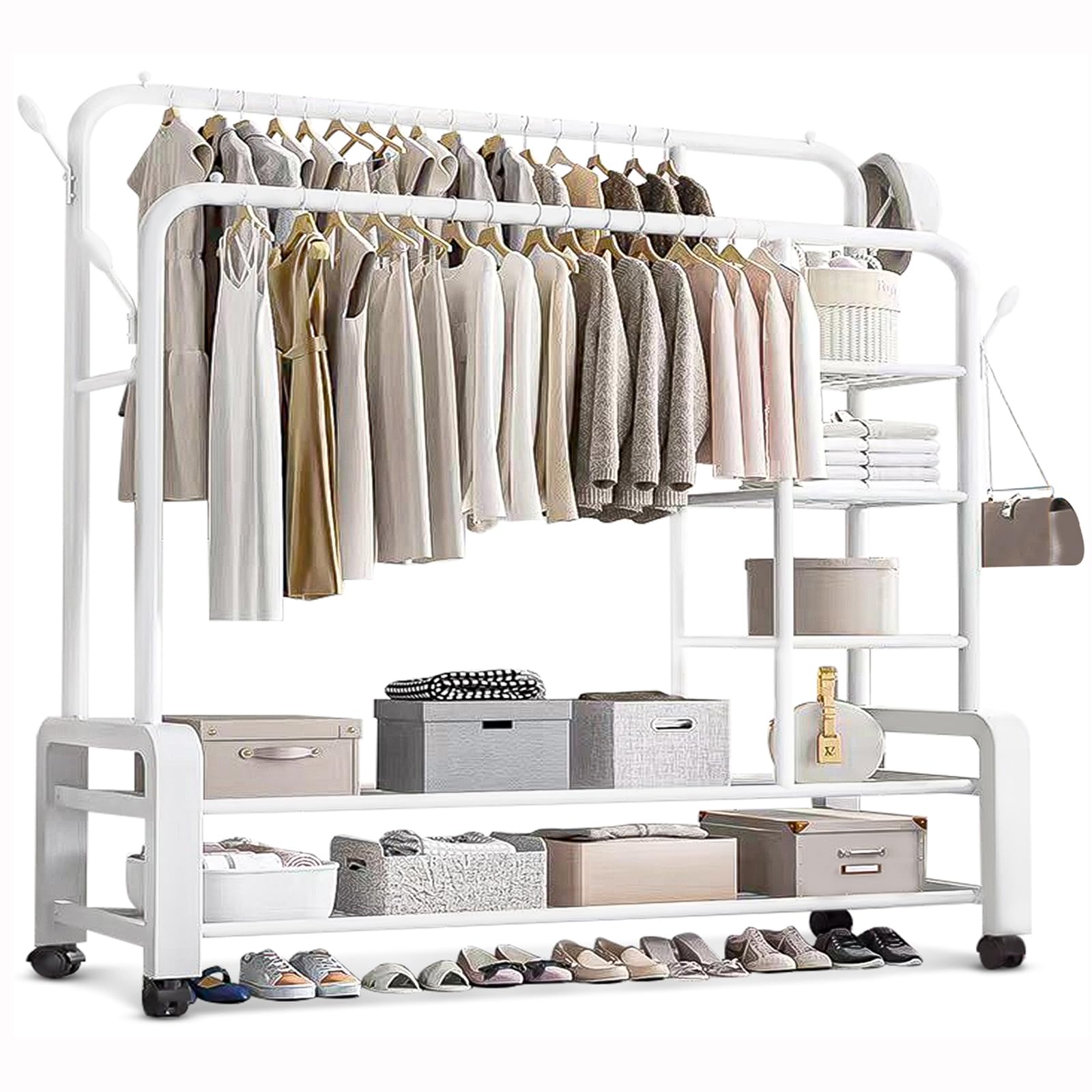 Appendiabiti Da Terra Con Ruote E 4 Ripiani - Nero, Per Organizzare Vestiti E Accessori - Foto 8