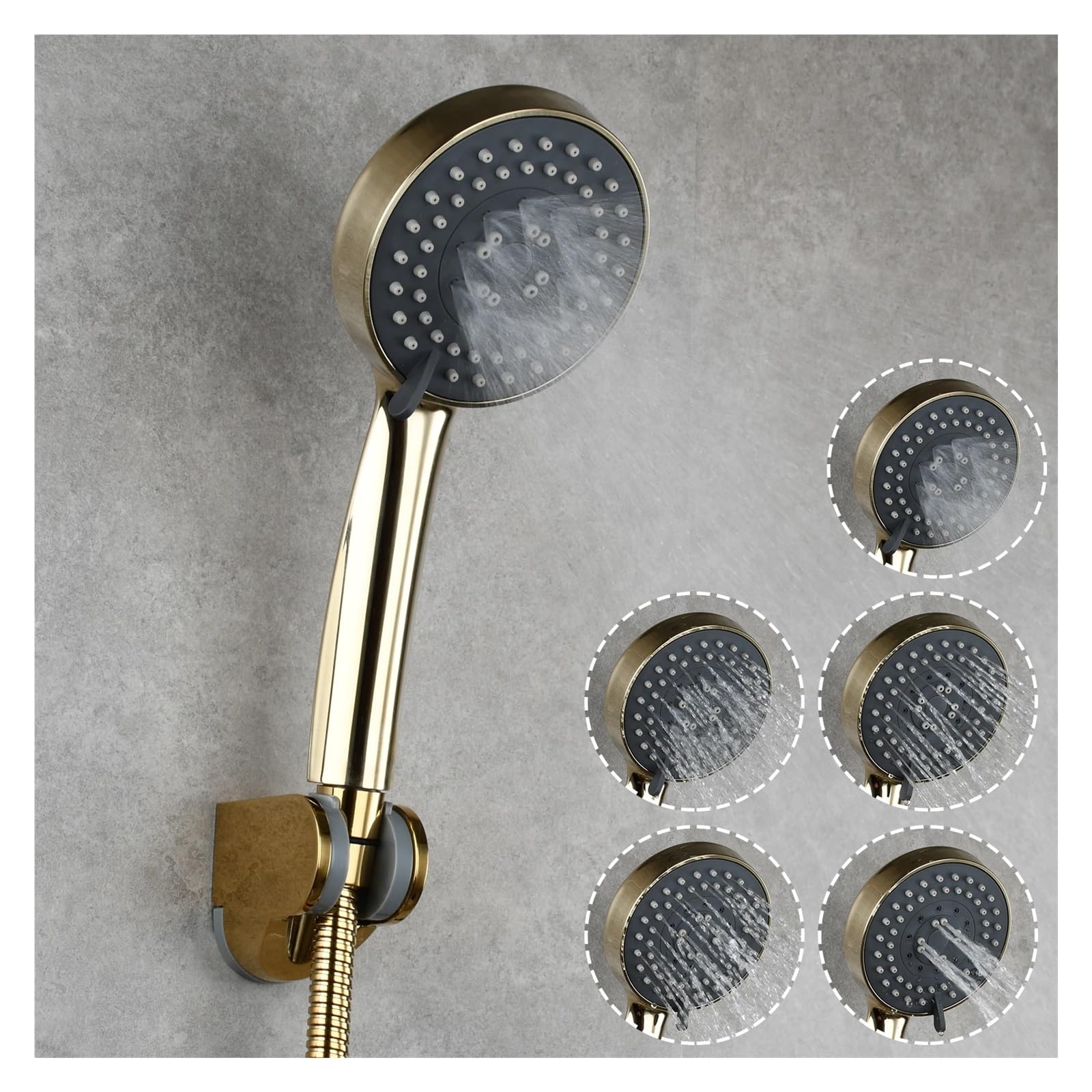 Pommeau de douche ABS à économie d'eau, pommeau de douche à main à 5 voies, pulvérisateur de douche à surpression for ensemble de douche de salle de bain(Zirconium gold)