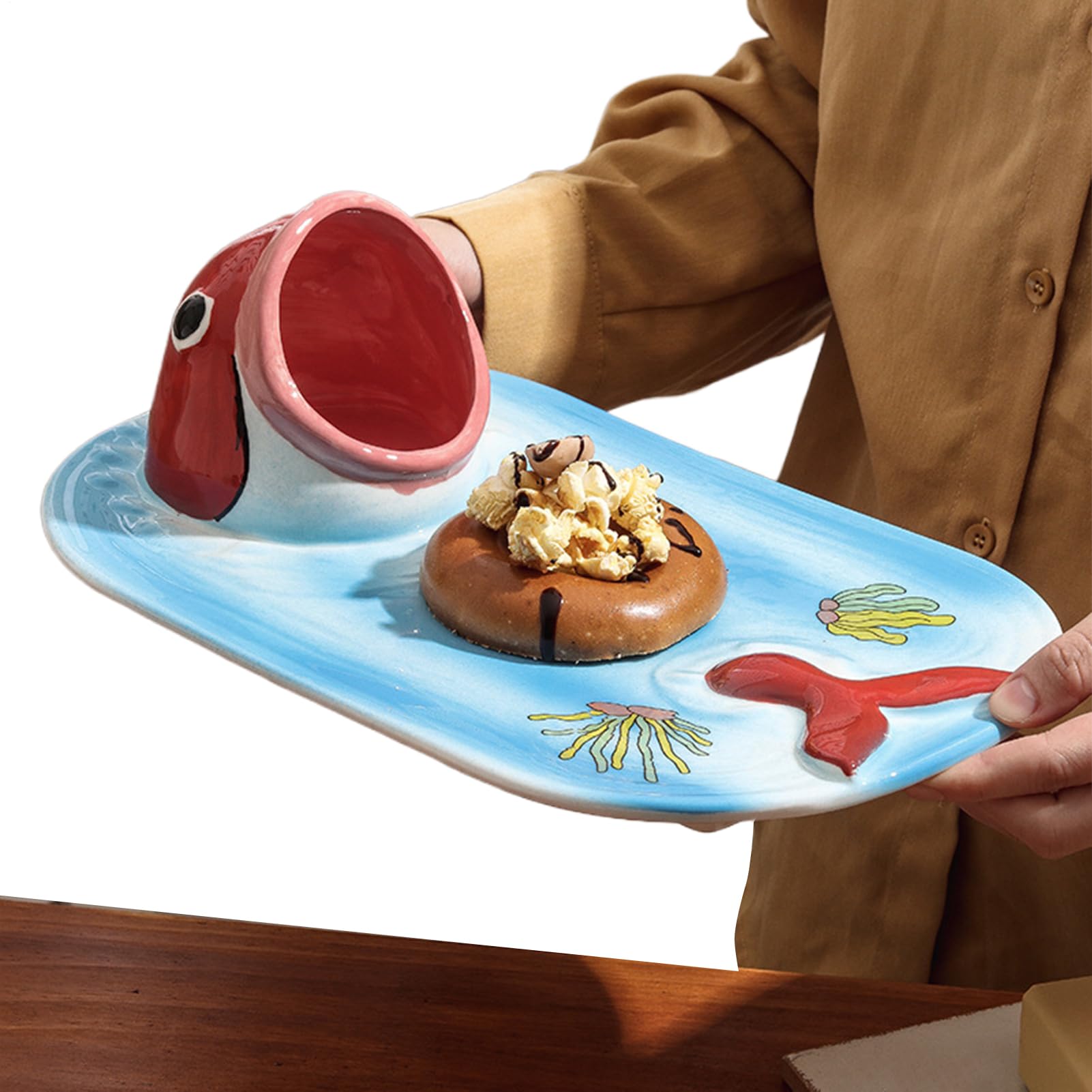 Plat à Sushi Assiettes à Sushi à Motif Carpe | Plat en Céramique et Bol Peint à la Main pour Fête, Cuisine, Nourriture, Hôtel, Déjeuner, Dîner, Restaurant, Maison, Salade