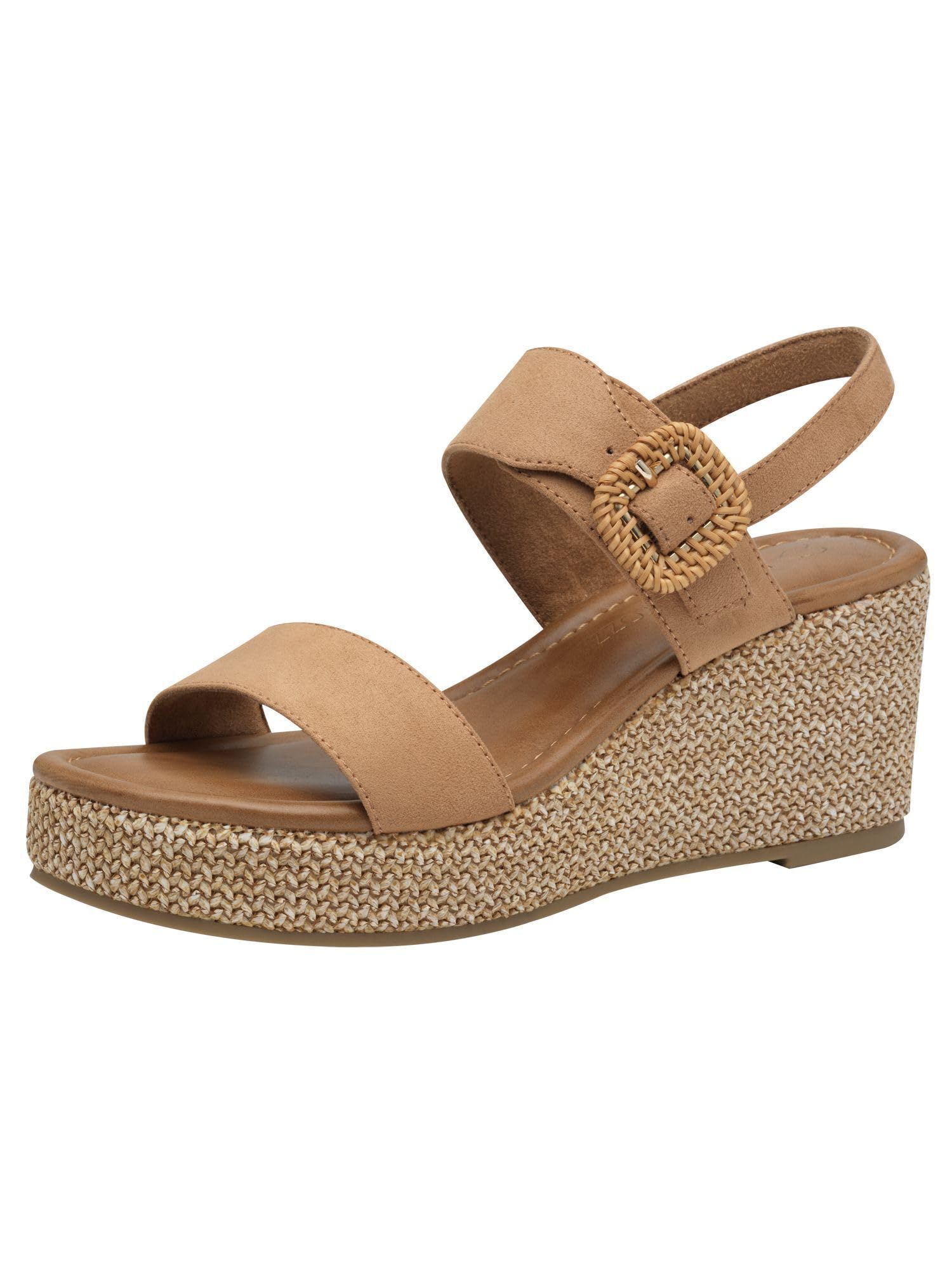 MARCO TOZZI Women's Velcro Wedge Sandals Summer, Nougat, 8.5 UK