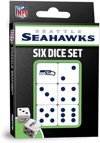 MasterPieces Game Day - NFL Seattle Seahawks - Juego de 6 dados con logotipo del equipo, tamaño estándar D6