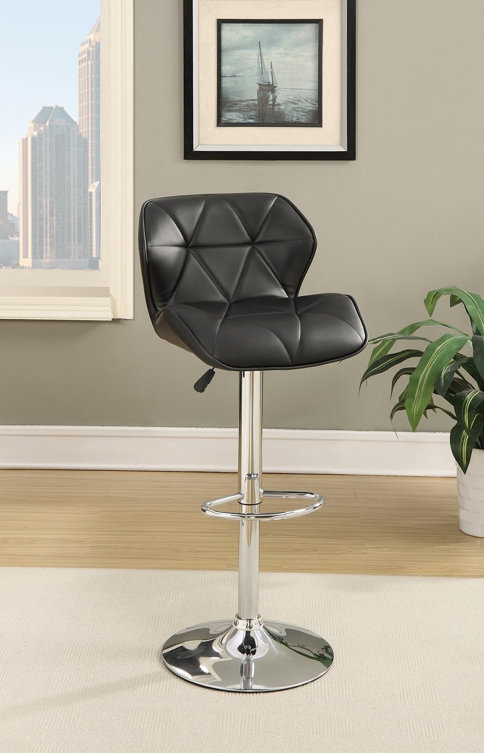 Poundex Bobkona Frances Set of Two Adjustable PU bar Stool in Black