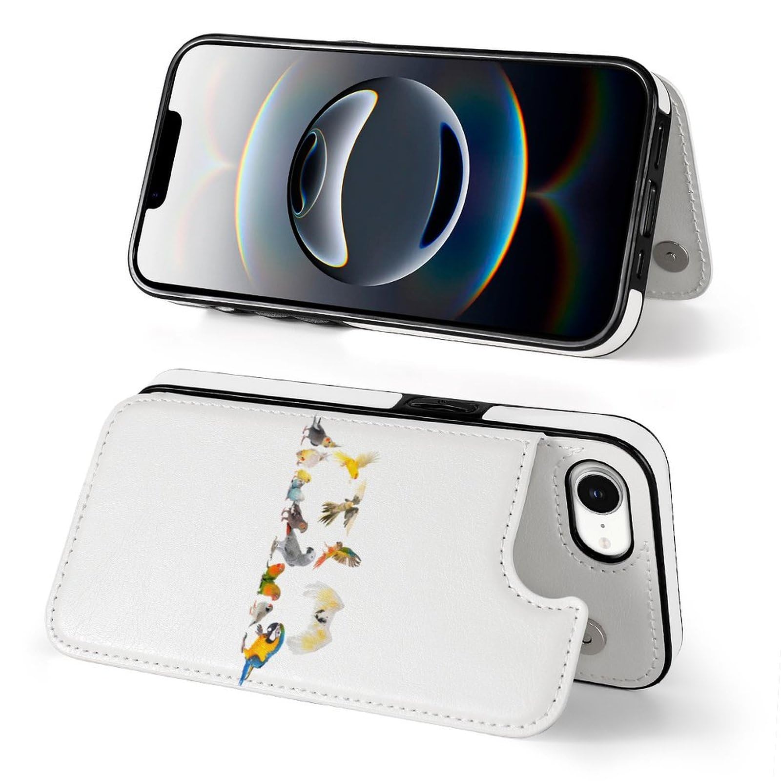 ♢iPhone12mini ケース 手帳型 ホワイト セキセイインコ 花柄 スマホケース スマホカバー 手帳型 全機種対応 Android iPhone