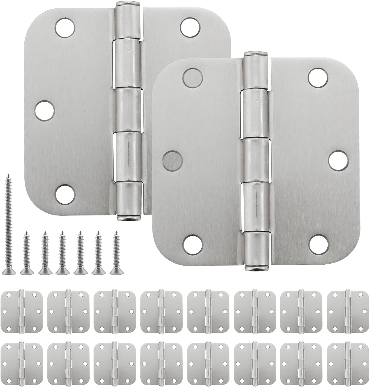 HOME MASTER HARDWARE 3.5 in. x 3.5 in Door Hinges Residential Interior Bedroom Hardware Door Hinge with 5/8" Radius Corner Satin Nickel 18-Pack 18 Pack 5/8Radius-Silver