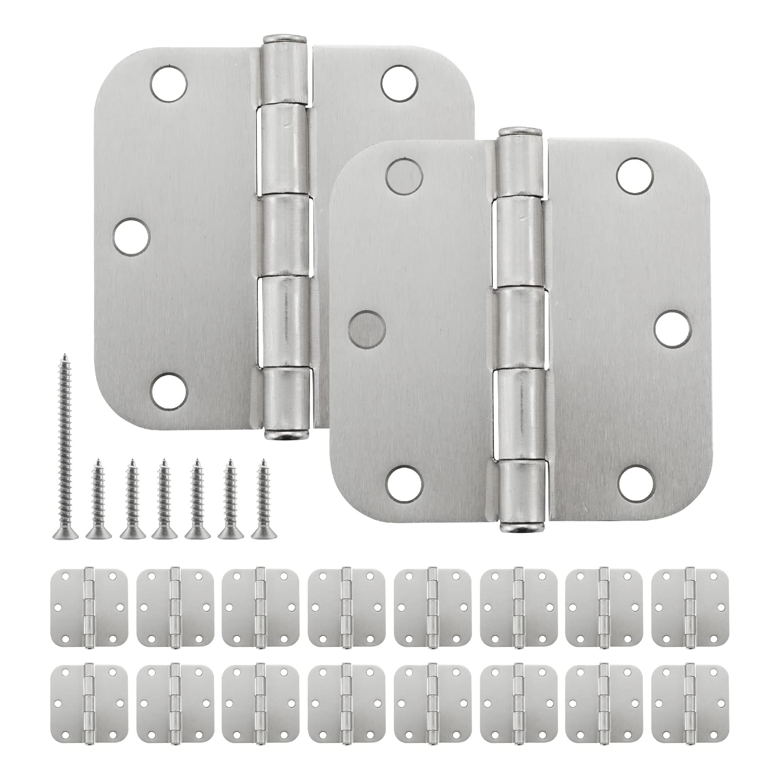 HOME MASTER HARDWARE 18 Pack Rounded Satin Nickel Door Hinges, 3.5 Inch Interior Door Hinges, 5/8" Radius Corners Residential Bedroom Door Hinge for Office/Bedroom/Study Living Room