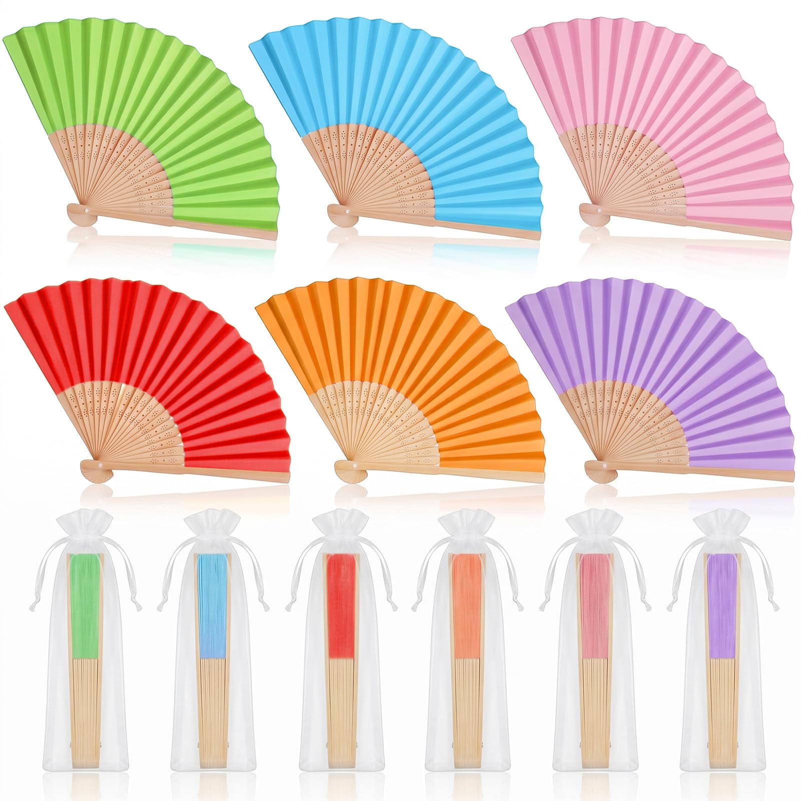 6 Pcs Paper Fans Handheld Folding Bamboo Hand Fans