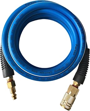 Air Hose 1/4 in x 10 ft, Heavy Duty, Lightweight, Kink Resistant, Hybrid Air Compressor Hose with 1/4 in Solid Brass Male Fittings, Bend Restrictors, 300 PSI10FT, Blue White