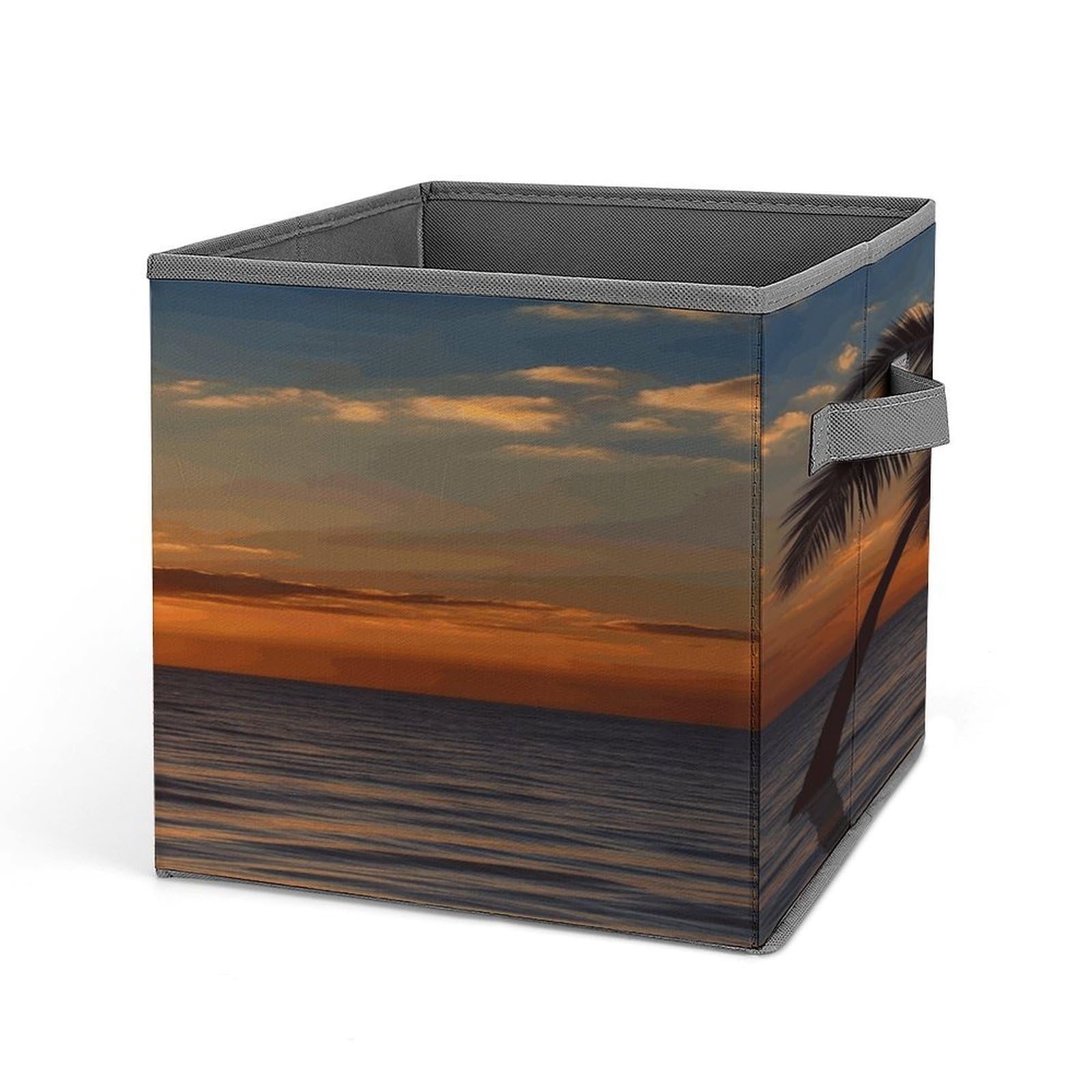 VstaDank Sunset Palm Tree Ocean Storage Bin Collapsible Storage Cubes Organizer Oxford Cloth Storage Box with Dual Handles Large Stackable Closet Storage Bins for Sheets Hat Sweater