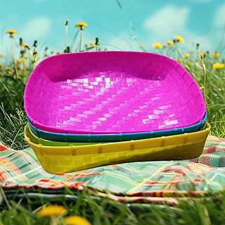 Serving Tray Square Shaped Plastic Tray Muram soop sup moram for Chat puja and Kitchen Multicolor, Size 26x26 cm, 2 Pieces