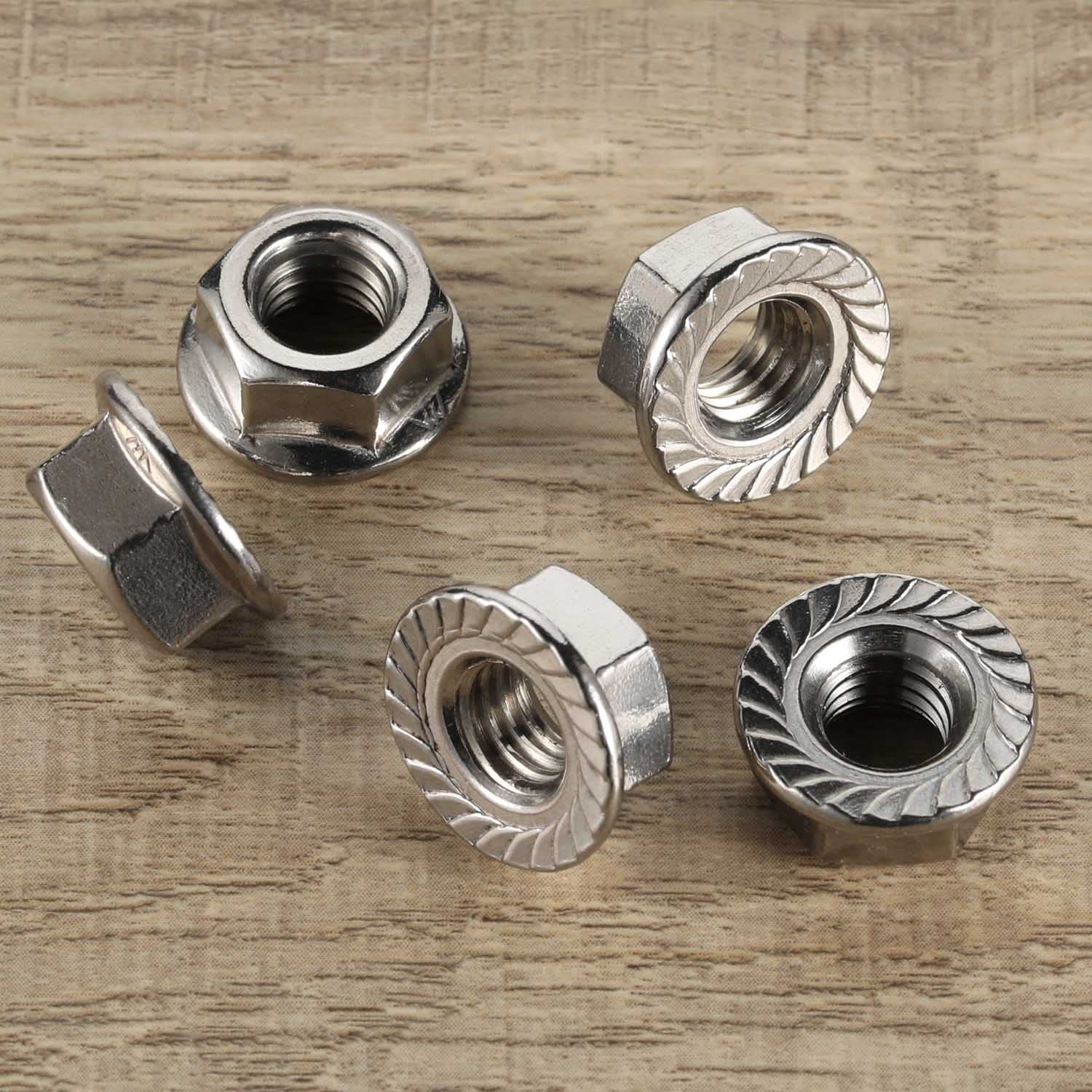 1/2"-13 Hex Head Serrated Flange Nuts, 304 Stainless Steel 18-8 Hexagon