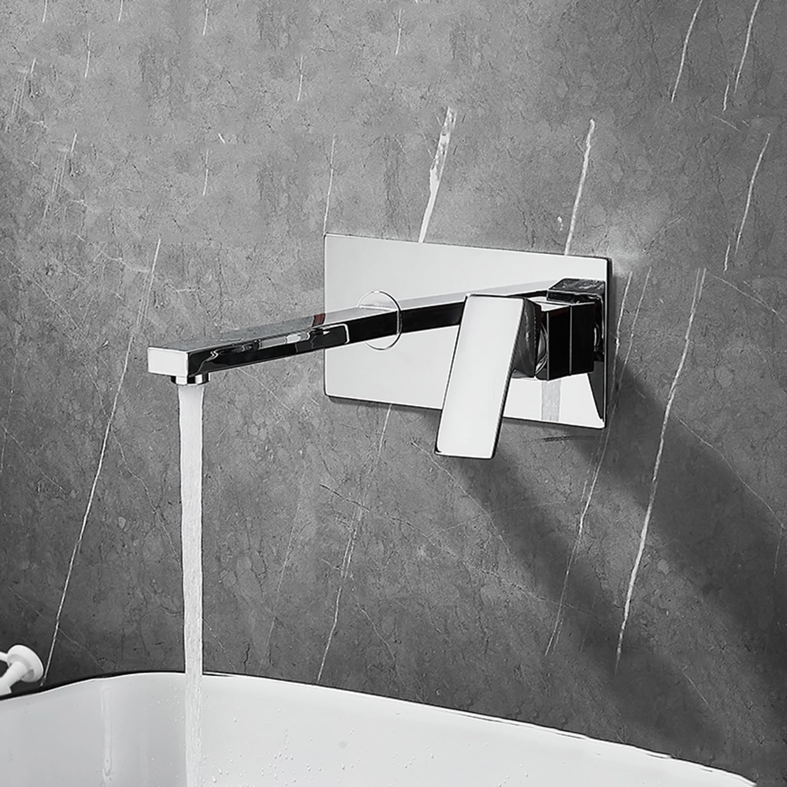 Wasserhahn Bad Waschtischarmatur Mischbatterie Waschbecken Verdeckter Einhebelmischer für Warm und Kaltwasser Wandmontage Messing Chrom Badarmatur Waschbeckenarmatur