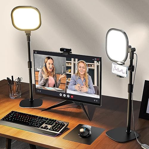 Iluminación de videoconferencia de escritorio para reuniones de zoom, computadora, laptop, trabajo desde casa con luz suave natural, brillo