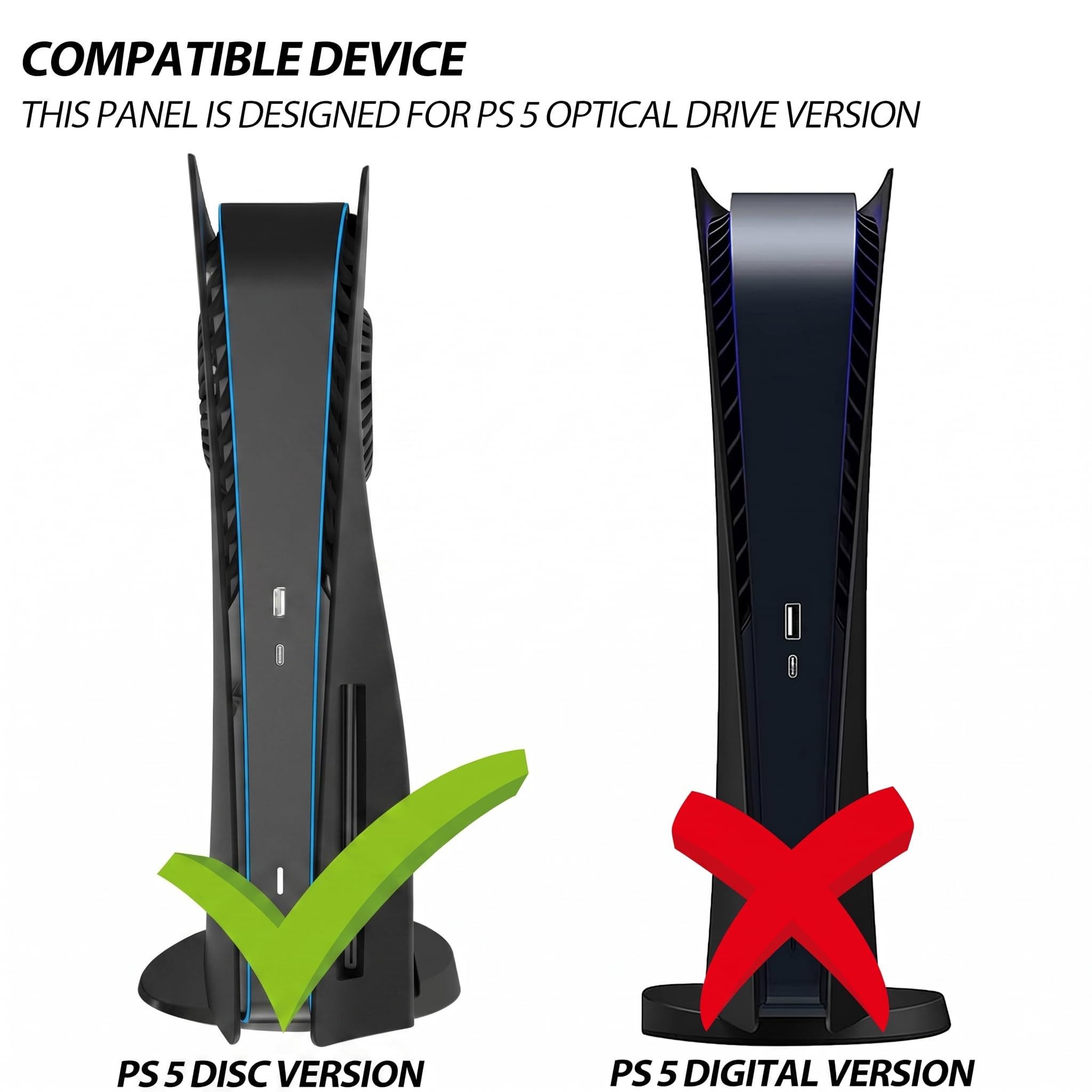für PS5 Disc Edition Faceplate, Anti-Scratch staubdichtes Gehäuse Ersatz, Cover Skin fit für PS5 Konsole (CD-ROM) mit Kühlungsöffnung, Platten für P5 Zubehör, Einfache Installation - Schwarz
