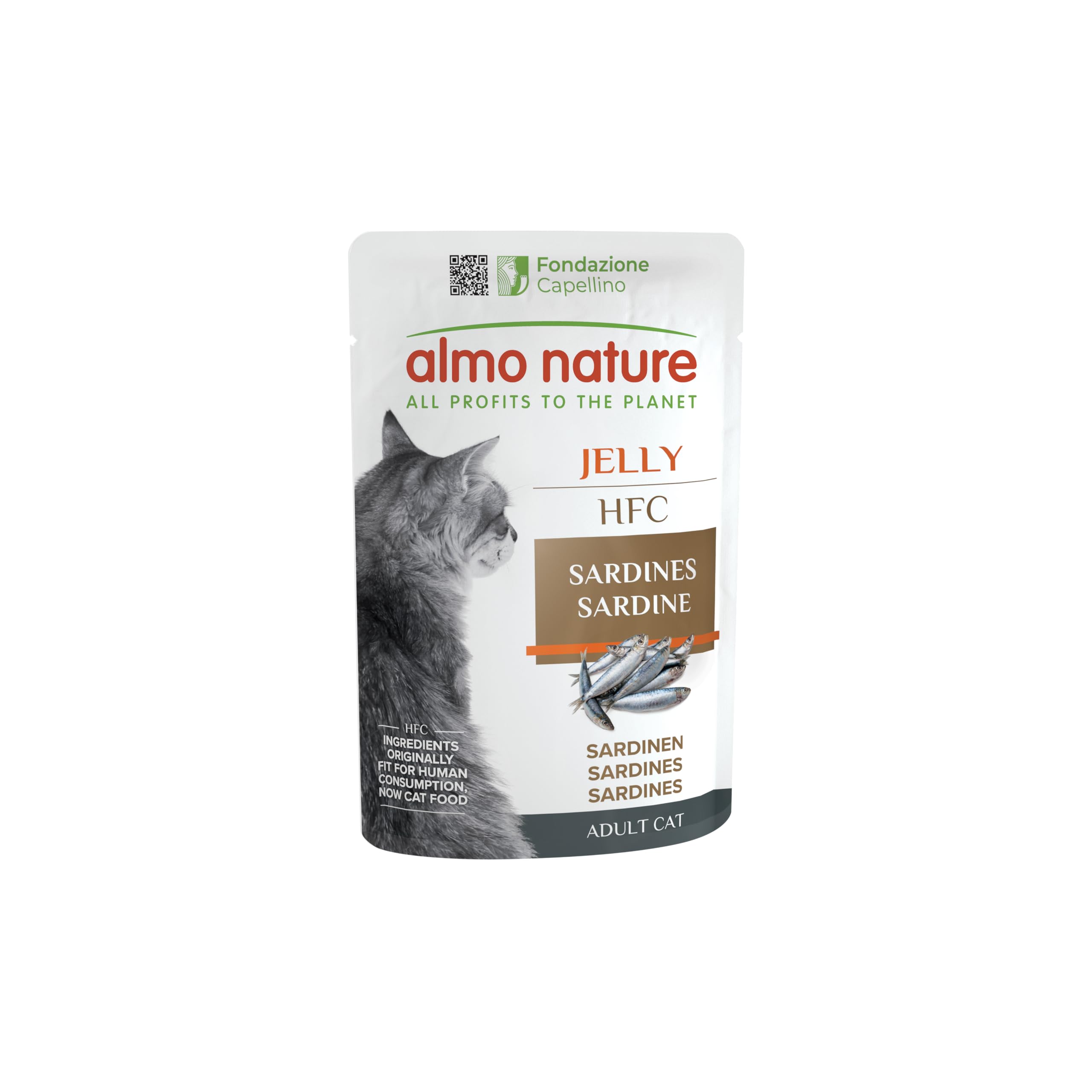 Almo Nature HFC Jelly - Wet Cat Food for Adult Cats - Sardines - Human-Grade, Gluten-Free, Monoproteic - 55g (Pack of 24)