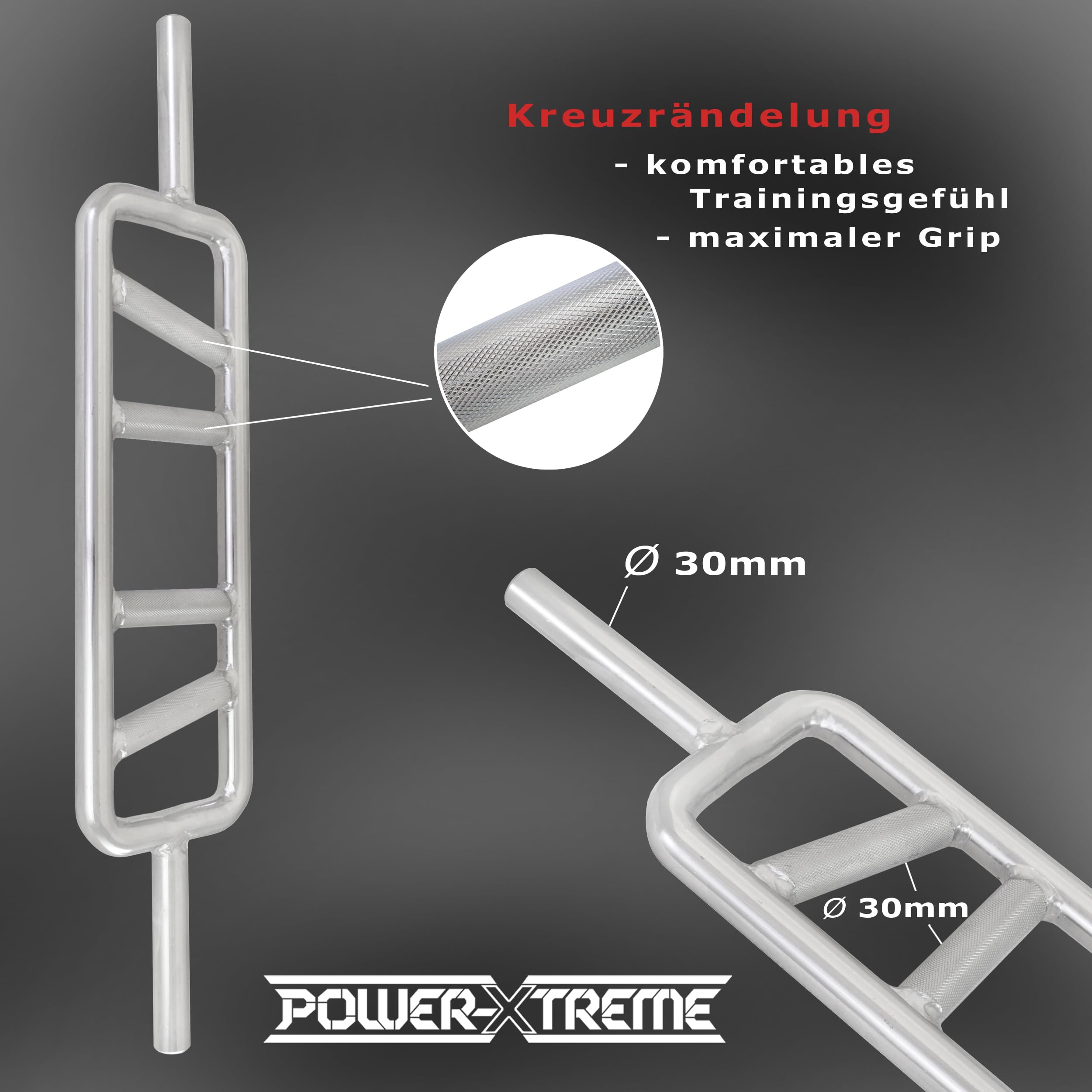 Rahmenhantel I Trizepstrainer I Bizepstrainer I Bizepbomber I Hammer-Curls I 30mm I bis 200kg I 86cm I 2 Federverschlüsse I verchromt I Kreuzrändelung I Bizeps Trizeps Stange