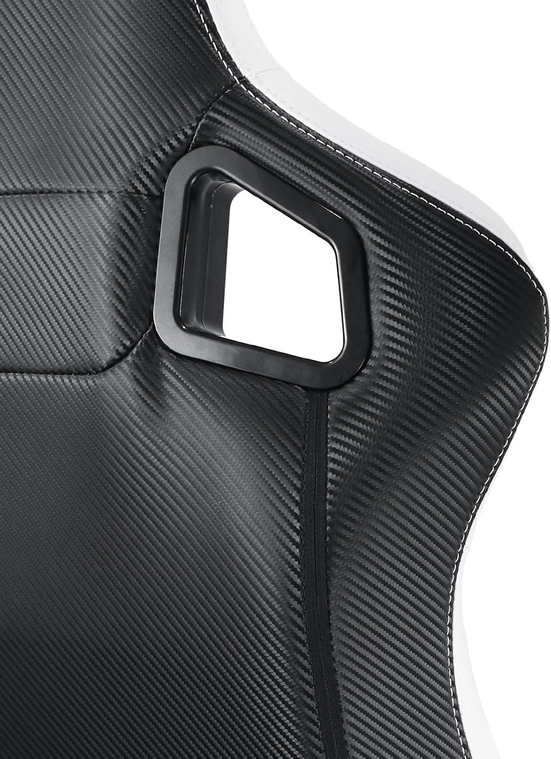 2X Reclinable White Stitching Vinyl Leather Racing Seats w/Bottom Mount Slider