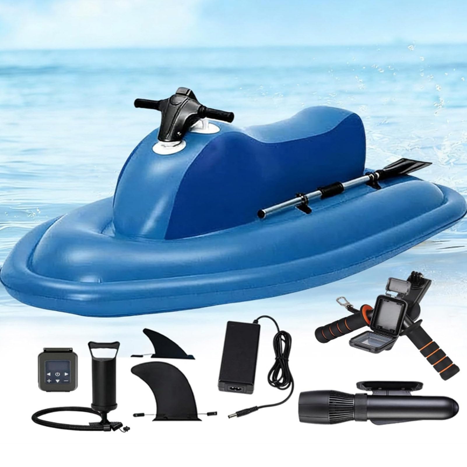 Oiyekntd Inflatable Jet Boat/Electric Water Surf Boat Dual-Fin, 10-Speed Remote, 10000/16000mah Battery, for Pool Lake Ocean Sea Party Water Sports 700W16A