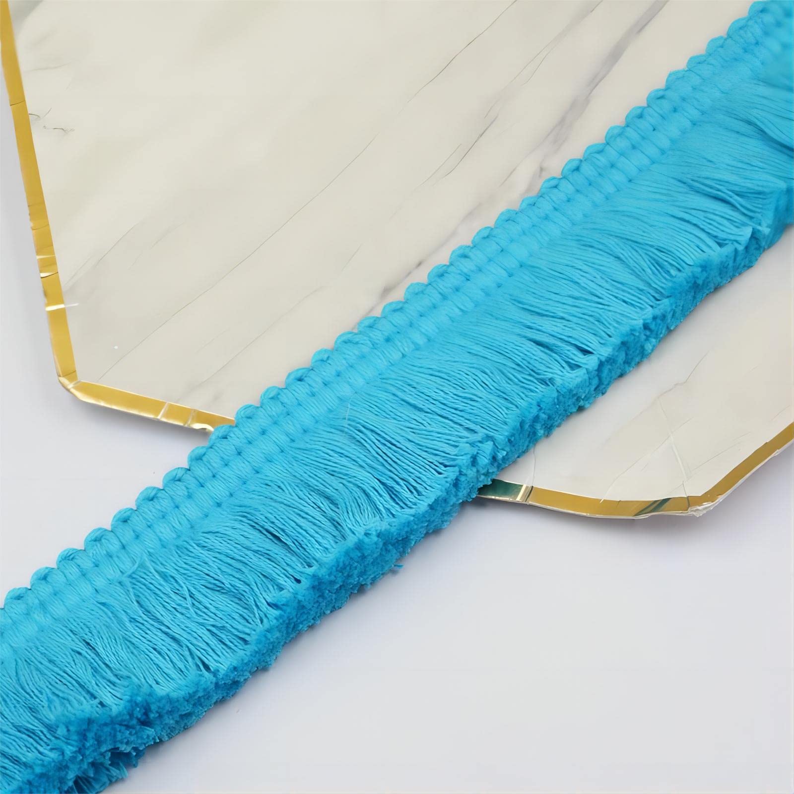 7 Meters 3.8cm Fringe Tassel Trim Macrame Tassel Ribbon Lace Trim Cotton Tassel Fringe Lace Edging Trim Ribbon Fabric Fringe Trim for Clothes Curtain Blanket Hammock Umbrella Decor Sewing (Sky Blue)