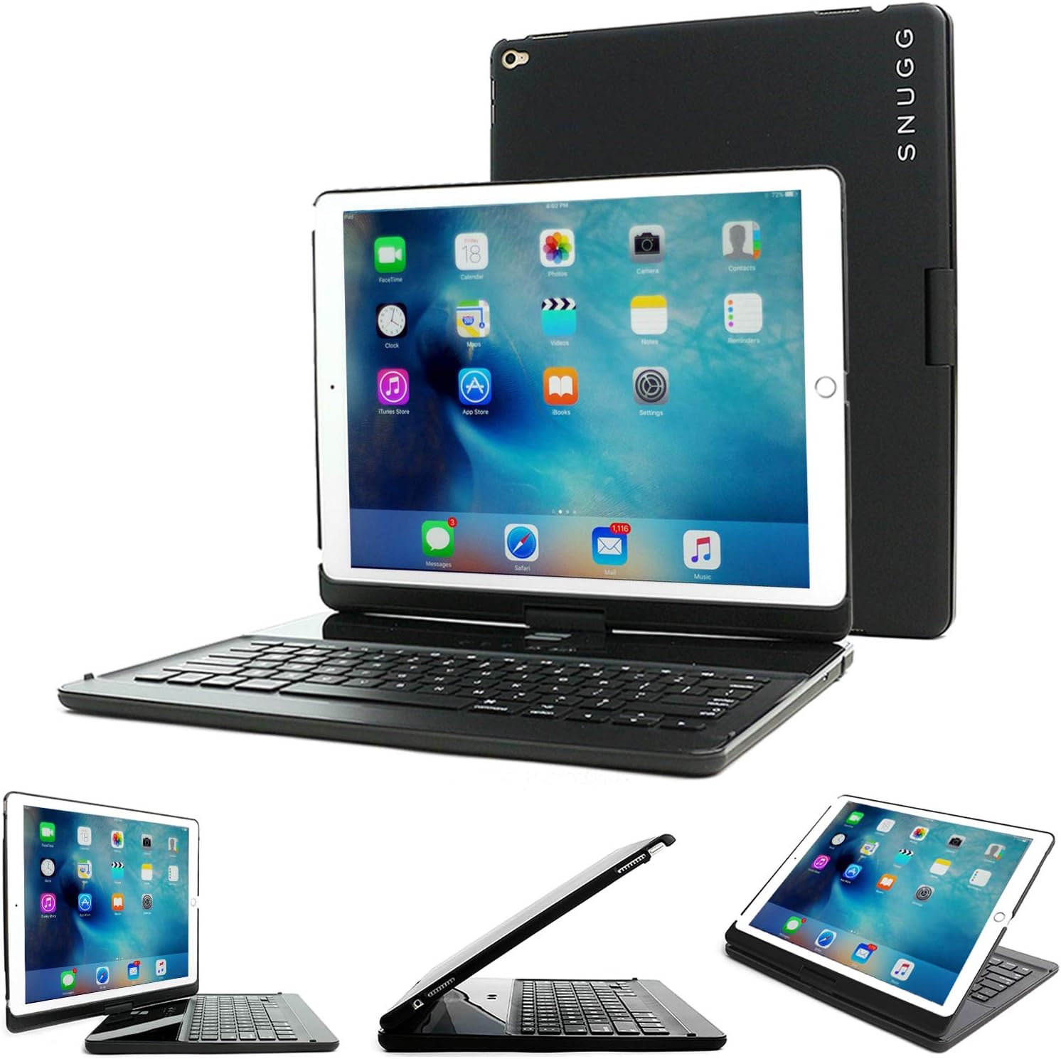 Snugg iPad Mini 4 Keyboard [Black] Wireless Bluetooth Keyboard Case Cover 360° Degree Rotatable Keyboard for Apple iPad Mini 4