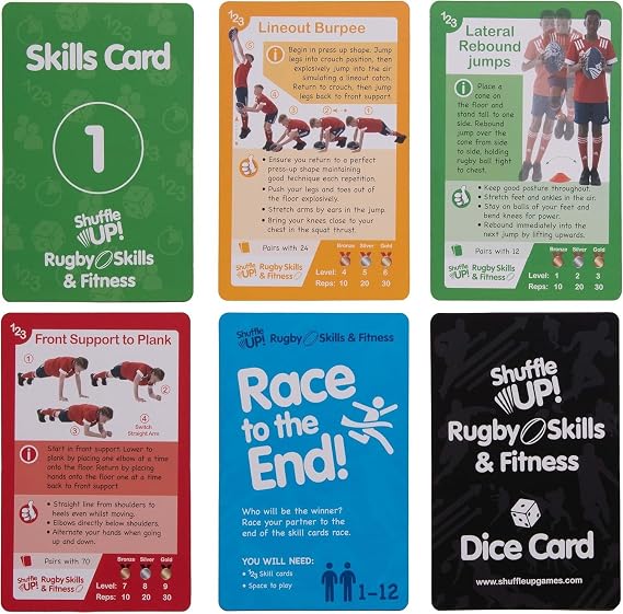 Shuffle Up Rugby Games - Family Games with 70+ Fun & Active Fitness Workout Cards, Rugby Training Equipment Aid, Rugby Gifts for Boys & Girls