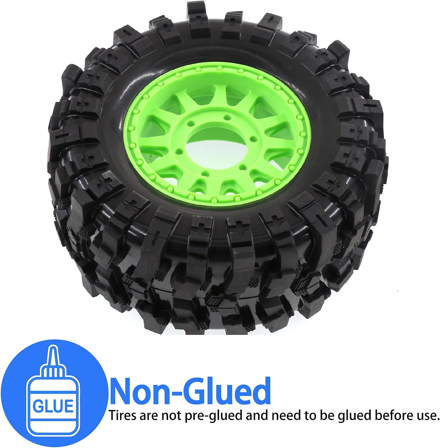 REDSPIDER 1/10 RC Truck Wheel Tires 12mm/14mm/16mm Hex for 1/10 Rustler Stampede Hoss,Granite Vorteks Big Rock,Axia 1 L0si Red cat Rc4wd,Hard Plastic RC Truck Tires,RC Monster Truck Car Wheels (Green)