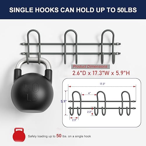 Miniatura 2 de Bastidores de almacenamiento de herramientas de montaje en pared, 3 piezas de acero resistente, organizador de herramientas de garaje, sistema de